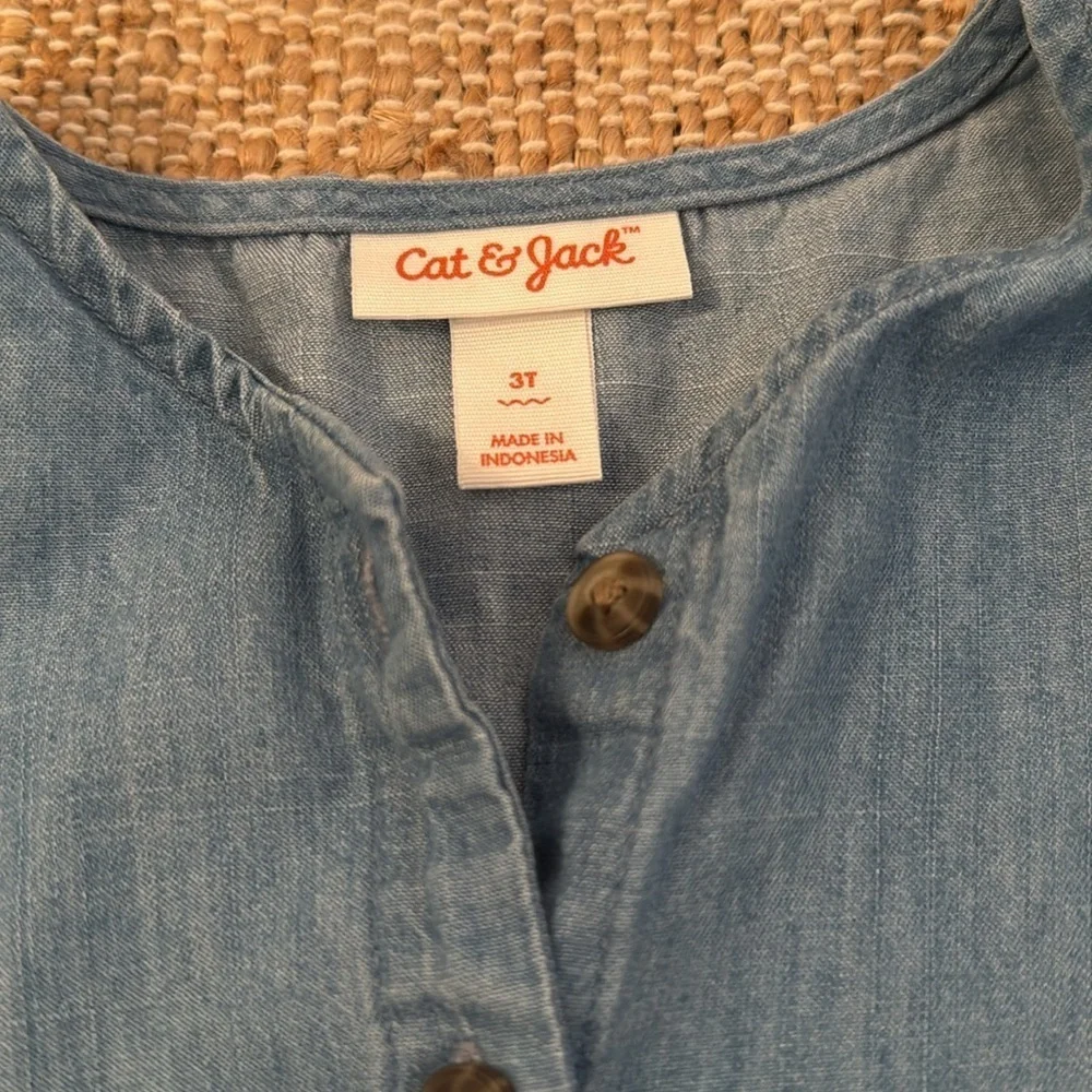 Cat & Jack Short Sleeve Denim Dress - Light Denim Wash 3T